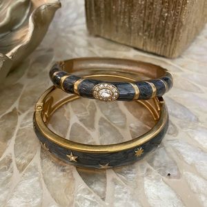 Set of two Medium Gray and Gold-tone Metal Enamel Bracelets